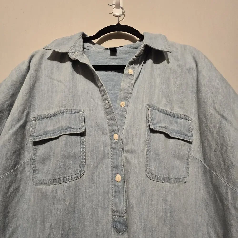 Chaps‎ NWT Chambray Shirt Dress Women's Plus 2X Blue Preppy Cottagecore Western